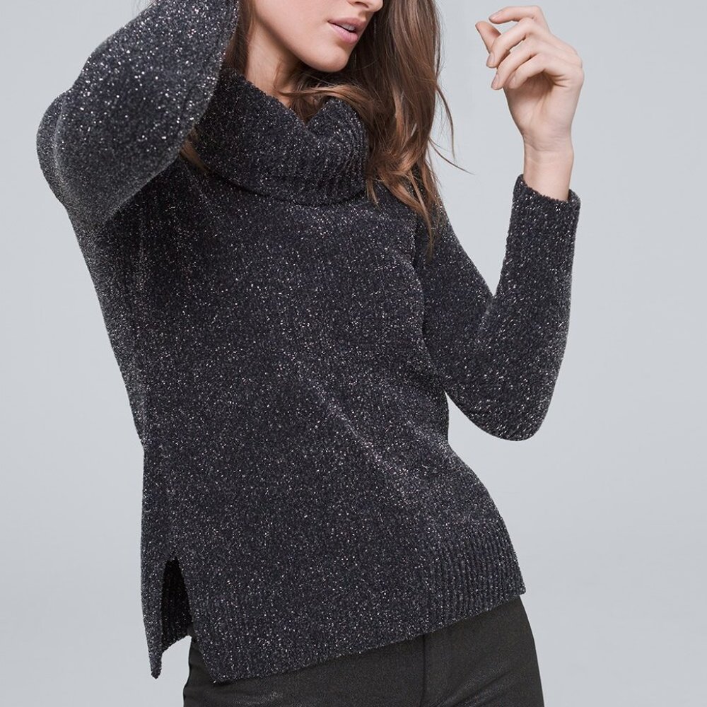 NWOT White House Black Market Sweater Black Shimmering Chenille XS
